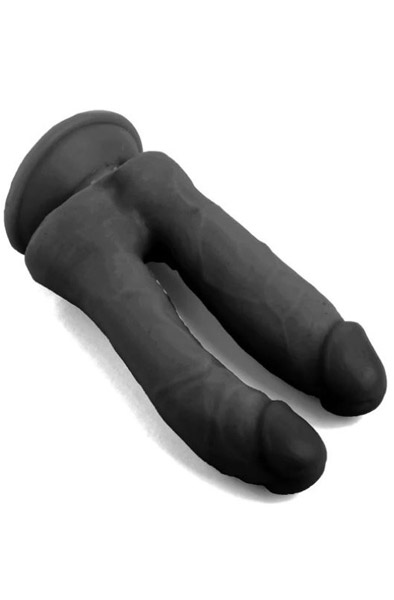 Realistic Penis Double Penetration Black 18,5 cm - Dviguba dildo dozė 2