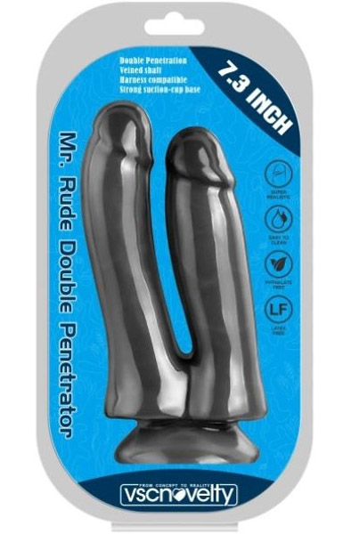 Realistic Penis Double Penetration Black 18,5 cm - Dviguba dildo dozė 3
