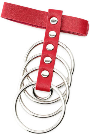 Red Artificial Leather Cockring With Metal Shaft Support 45mm - Varpos narvas 1
