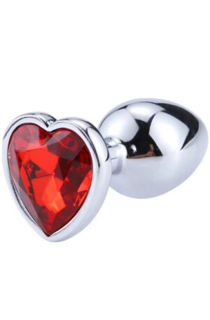 Red Scarlet Anal Plug With Heart Jewel L - Analinis kaištis metalinis 1