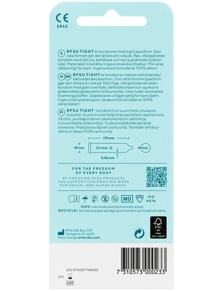 RFSU Tight Kondomer 10-pack - Tvirti prezervatyvai 2