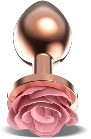 Rosegold Metal Anal Plug With Pink Rose Medium - Analinis kištukas 1