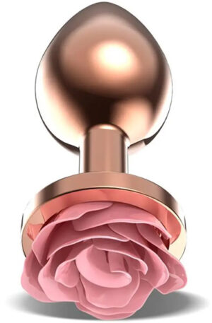 Rosegold Metal Anal Plug With Pink Rose Small - Analinis kaištis metalinis 1