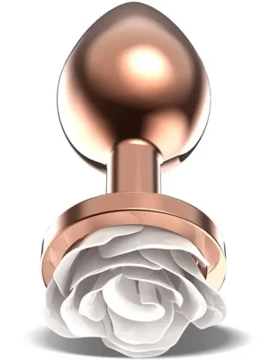 Rosegold Metal Anal Plug With White Rose Medium - Analinis kaištis metalinis 1