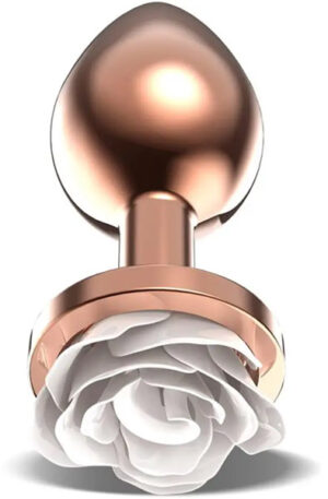 Rosegold Metal Anal Plug With White Rose Small - Analinis kaištis metalinis 1