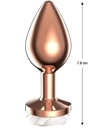 Rosegold Metal Anal Plug With White Rose Small - Analinis kaištis metalinis 2