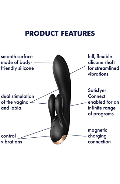Satisfyer Double Flex Black - APP kontroliuojamas „RabbitVibrator“ 2