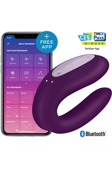 Satisfyer Double Joy Purple - APP kontroliuojamos poros vibratorius 1