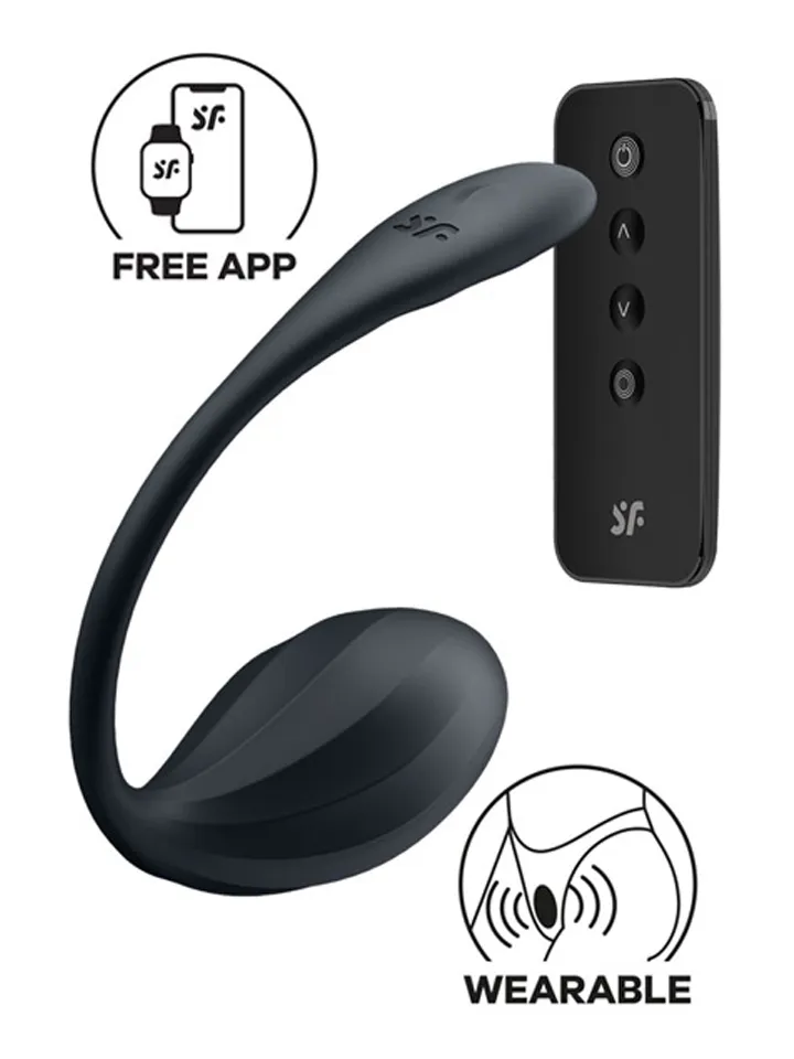 Satisfyer Ribbed Petal App Vibrator Black - APP kontroliuojamas vibruojantis kiaušinis 1 [full]