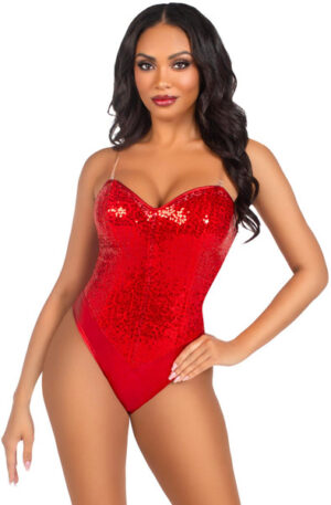 Sequin Boned Bodysuit Red - Bodžiai ir Žaismo kostiumai 1