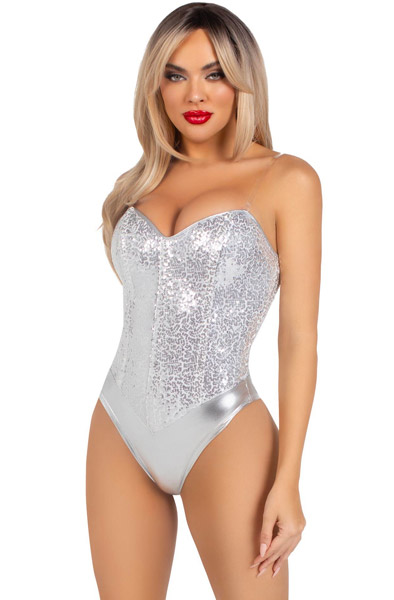 Sequin Boned Bodysuit Silver - Bodžiai ir Žaismo kostiumai 2