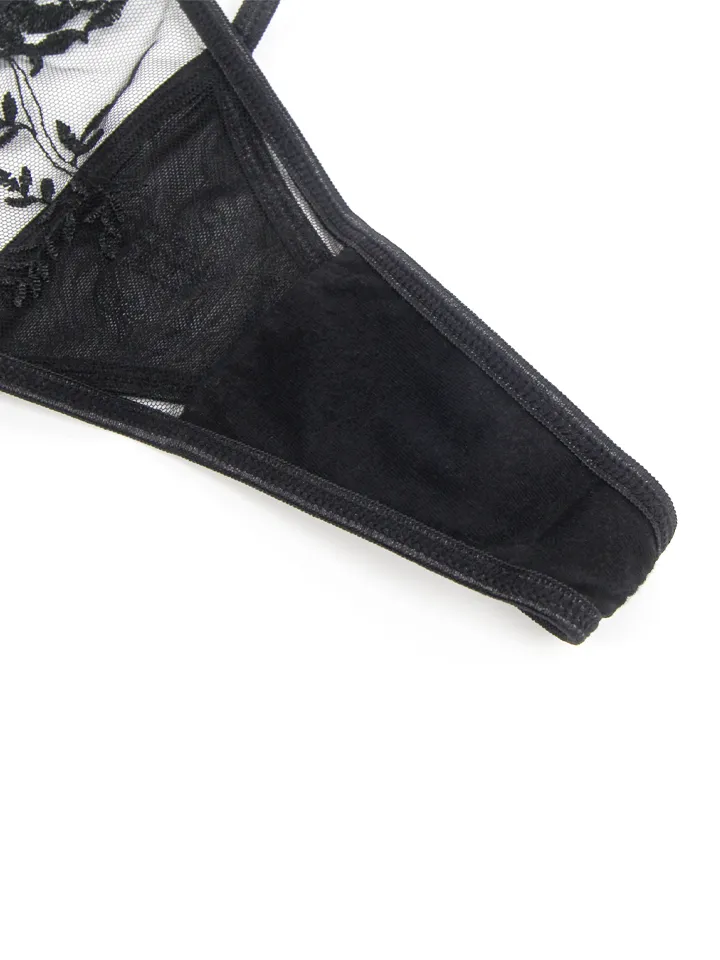 Sexy Embroidery Lace Garter Panty Black - Keliaraiščio diržo laikiklis 3 [full]