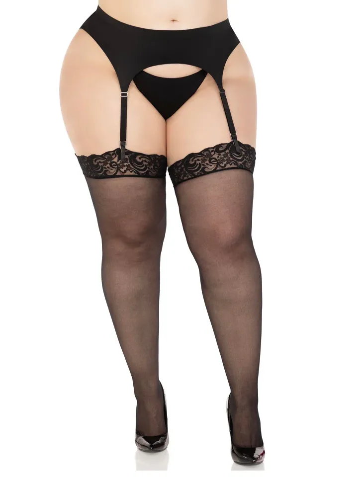 Sheer Backseam Stockings With Lace Top Plus Black - Kojinės 2 [full]