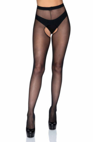 Sheer Crotchless Pantyhose Black - Kojinės 1