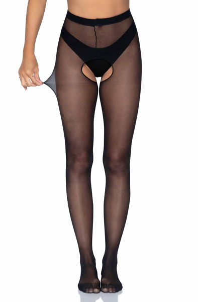 Sheer Crotchless Pantyhose Queen Black - Kojinės 3