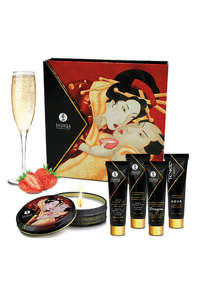 Shunga Erotic Art Geishas Secret Kit Strawberry Wine - Masažo rinkinys 2