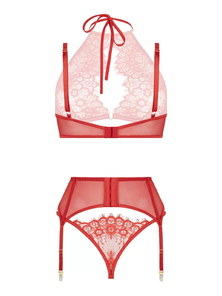 Simona Lace 3-Piece Garter Set Red - Underklädesset 5 [full]