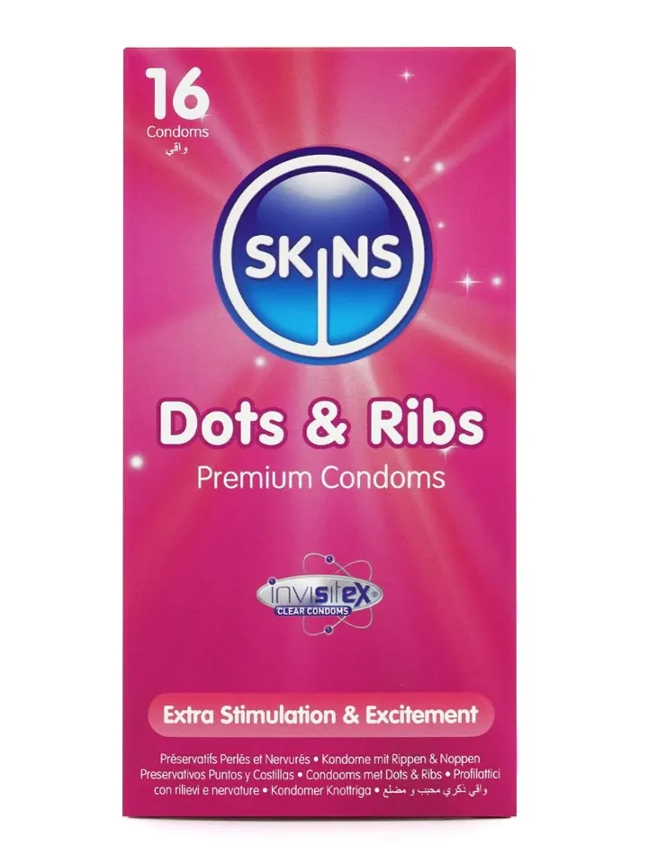 Skins Dots & Ribs Condoms 16-pack - Tekstūruoti prezervatyvai 2 [full]