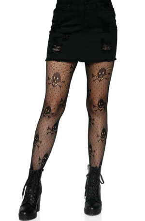 Skull Print Pantyhose Black - Kojinės 1