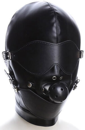 Slave Hood With Eye Mask & Breathable Gag Ball - BDSM kaukė 1