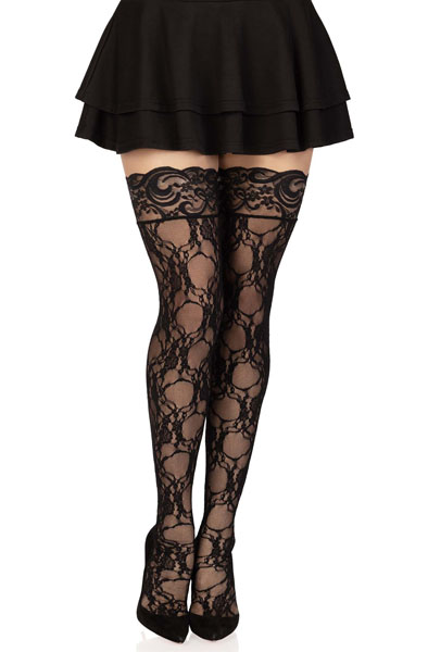 Stay Up Of Floral Lace Black - Kojinės 2