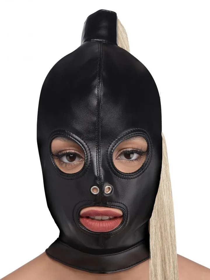 Strict Blonde Ponytail Bondage Hood Black - BDSM kaukė 1 [full]