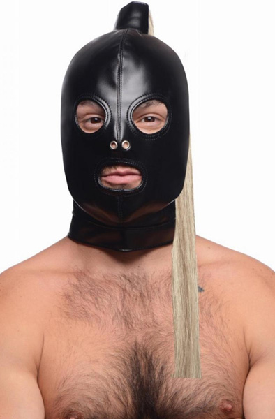 Strict Blonde Ponytail Bondage Hood Black - BDSM kaukė 2