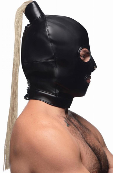 Strict Blonde Ponytail Bondage Hood Black - BDSM kaukė 3