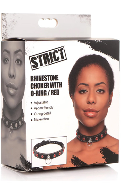 Strict Diamond Choker with O-Ring Black/Red - BDSM Dūsintuvas (Chokeris) 7