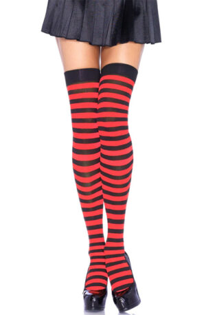 Striped Nylon Thigh Highs Black/Red - Nebuvaučiai 1