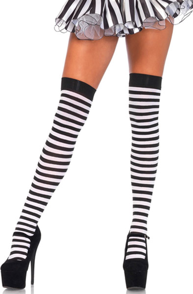 Striped Nylon Thigh Highs Black/White - Nebuvaučiai 1