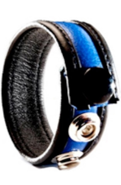 The Red Leather Cockring 3-snaps Black-Blue - Gaidžio žiedas 2