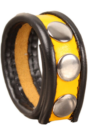 The Red Leather Cockring 3-snaps Black-Yellow - Gaidžio žiedas 1