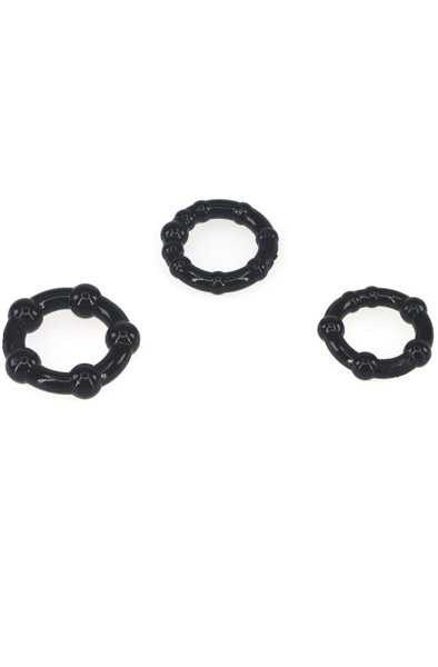 The Red Triple Beaded Ring Set Black - Gaidžio žiedo rinkinys 2