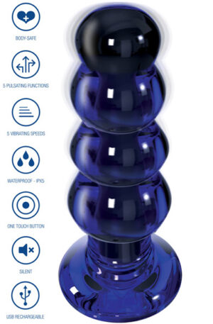 ToyJoy Radiant Vibrating Glass Plug 11,5 cm - Vibruojantis analinis kištukas 1