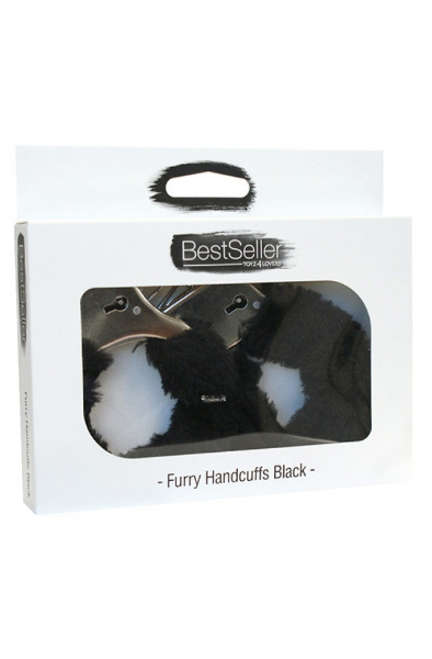 TOYZ4LOVERS Furry Handcuffs Black - Antrankiai su pūkais 2