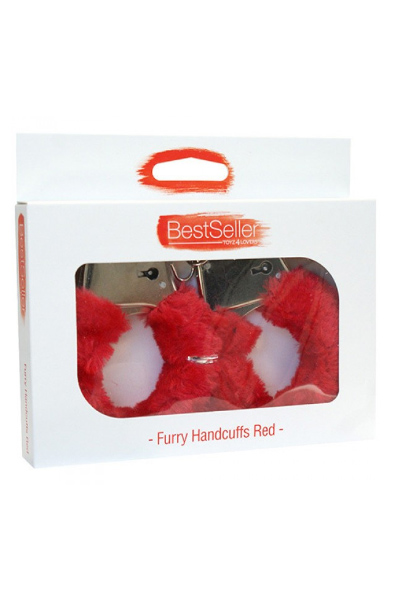 TOYZ4LOVERS Furry Handcuffs Red - Antrankiai su pūkais 2