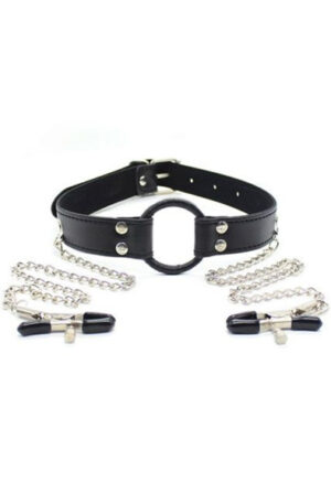 TOYZ4LOVERS Ring Gag And Nipples Clamps - Gagis su krūtinės spaustukais 1