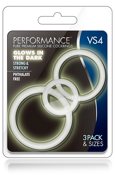 VS4 Cock Ring Set White Glows In The Dark - Gaidžio žiedo rinkinys 2