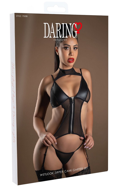 Wetlook Zipper Cami Garter Set - Seksualus apatinis trikotažas 3